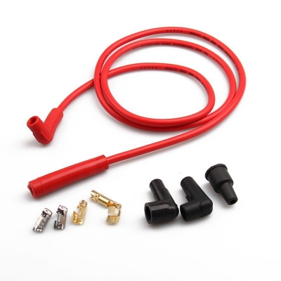 8mm ​Single Spark Plug Wire with 90 Degrees Red Silicone Boots