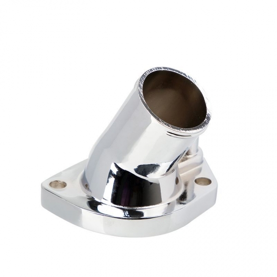 thumbnail interactive-video image 1 of CarBole 45 Degree Chrome Thermostat Housing For Ford V8 289-302-351W – Stainless Steel, WTN1008 1 of 5